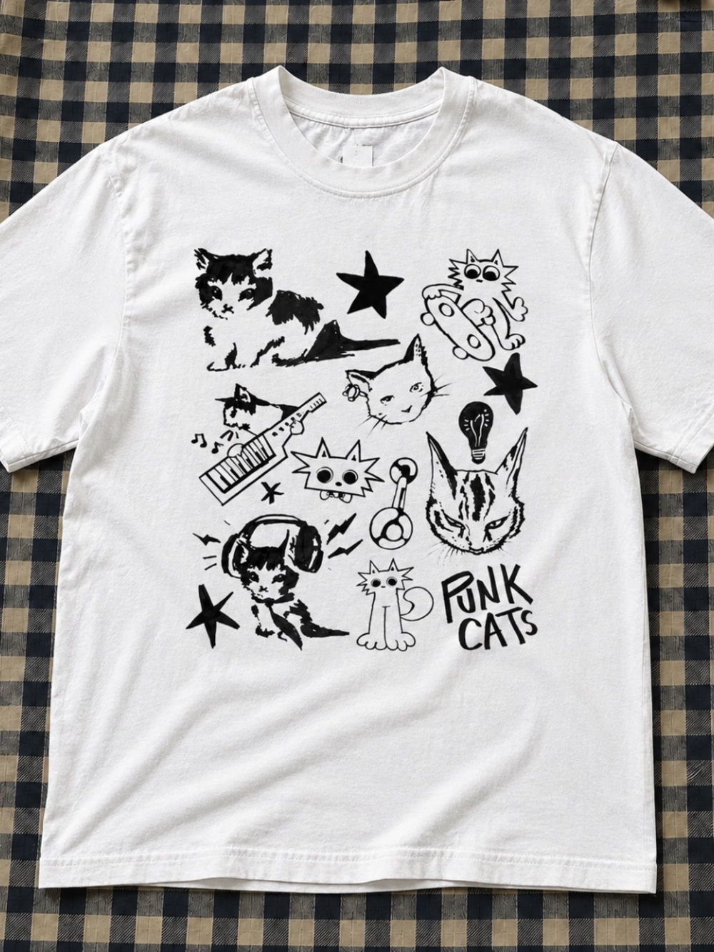 Punk Cats Graphic Tee for Cats - White Color